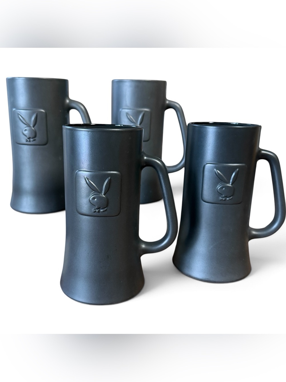 Vintage Matte Black /  Dark Gray Glass Beer Steins from Playboy Club Set of 4